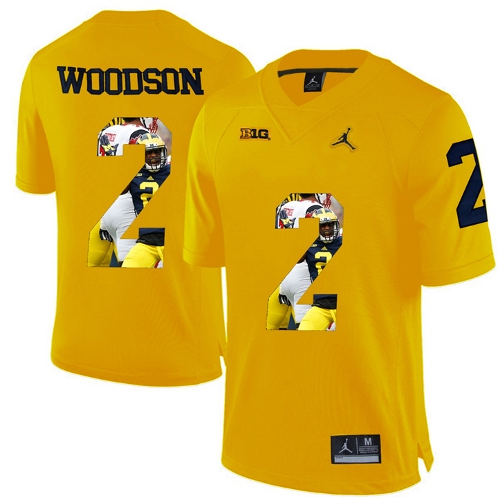 Michigan Wolverines Men's NCAA Charles Woodson #2 Yellow Printing Player Portrait Premier College Football Jersey RXZ2649YA
